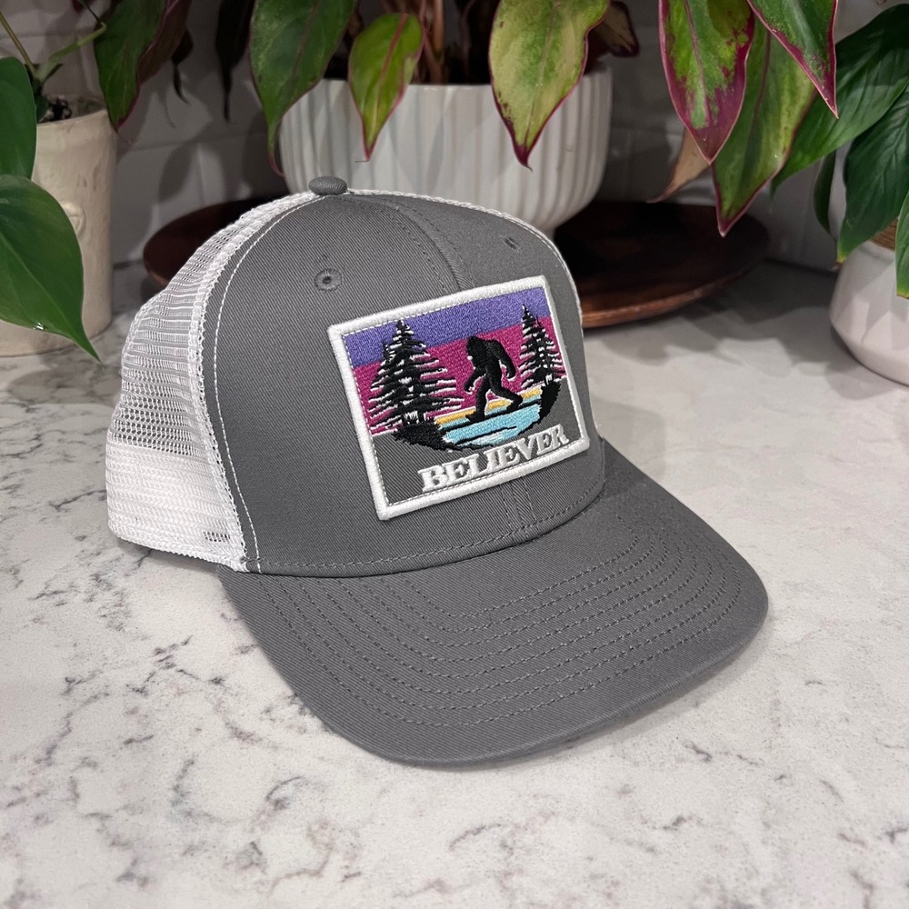 Justin Milano Hat Company Bigfoot Believer Trucker Hat Grey White Snapback Cap